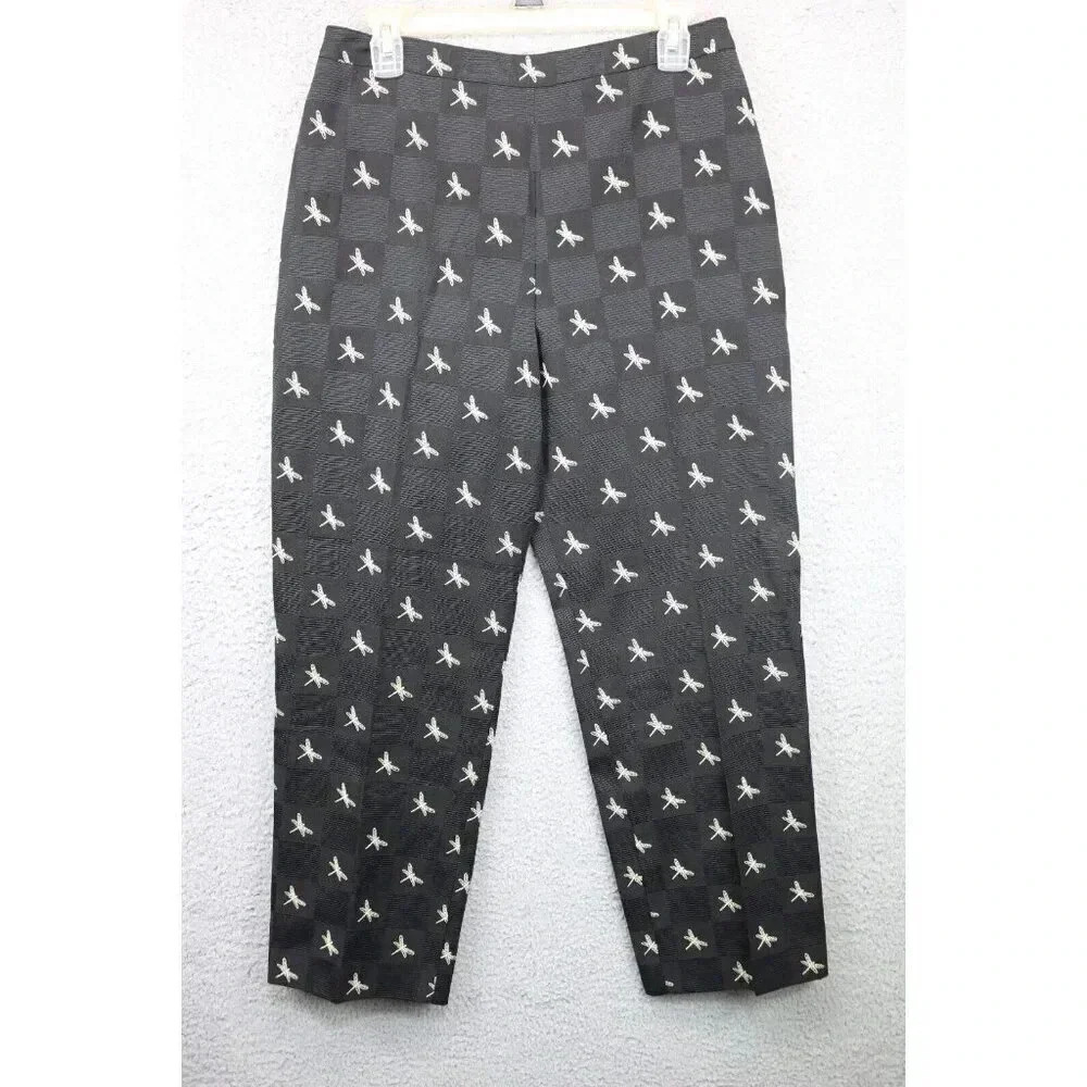 Talbots Petites Women's Black w/Gold Embroidered Dragonflies Pants-14P
